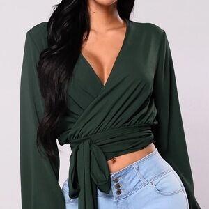 Fashion Nova Hunter Green Wrap Top